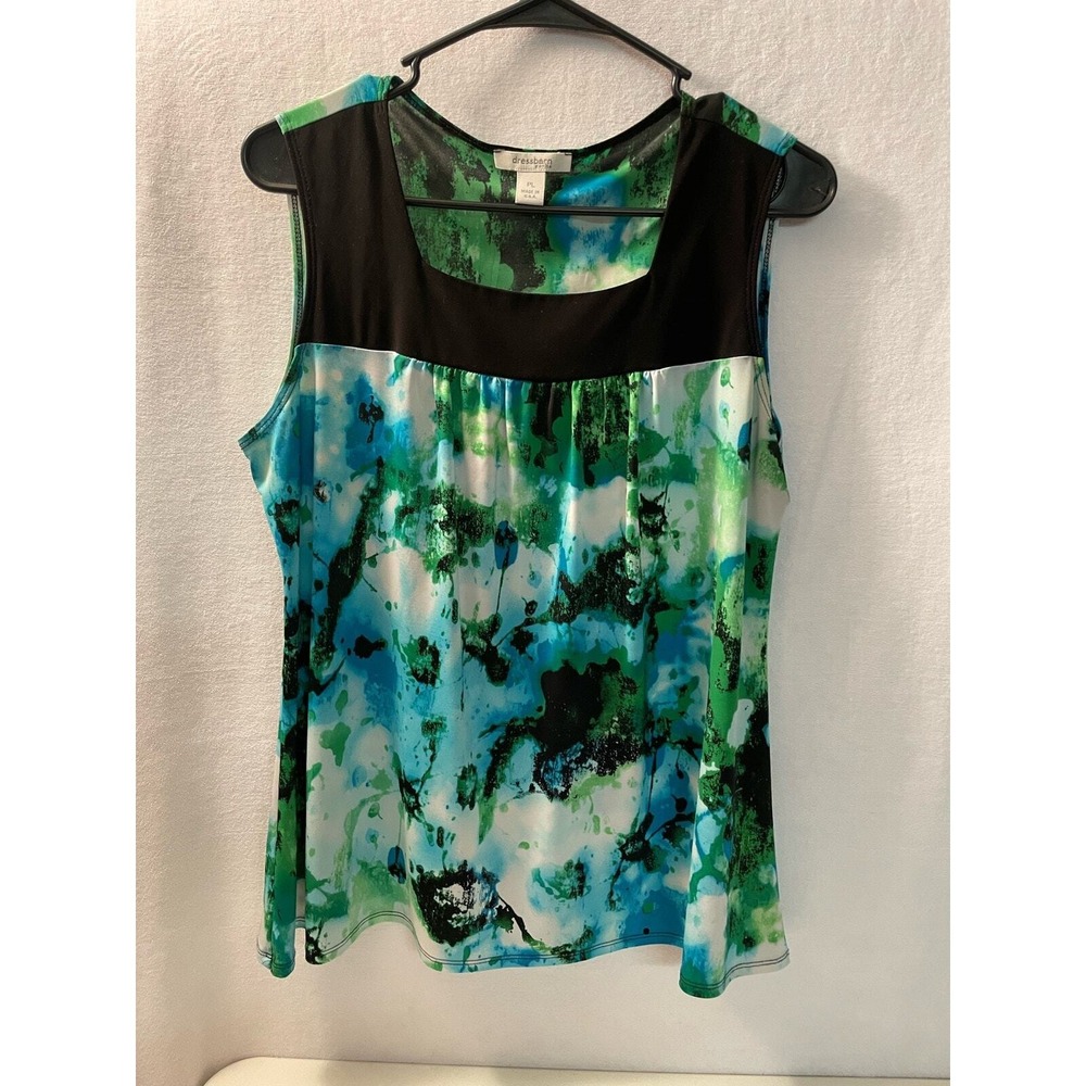 Vintage Dress Barn Women's‎ size Large Petite sleeveless black turquoise Top